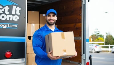 A professional courier from Get It Done Logistics, LLC delivering a package with care. A professional courier from Get It Done Logistics, LLC delivering a package with care.
